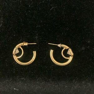 14K yellow gold with sparkling rhinestones small hoop earrings